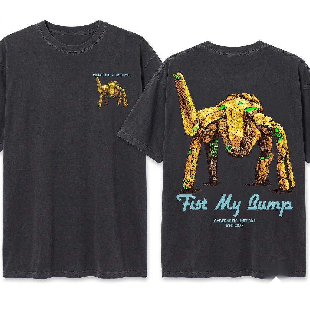 Funny Alien Fist Bump Movie Graphic Novelty Vintage Unisex Wash T-Shirt