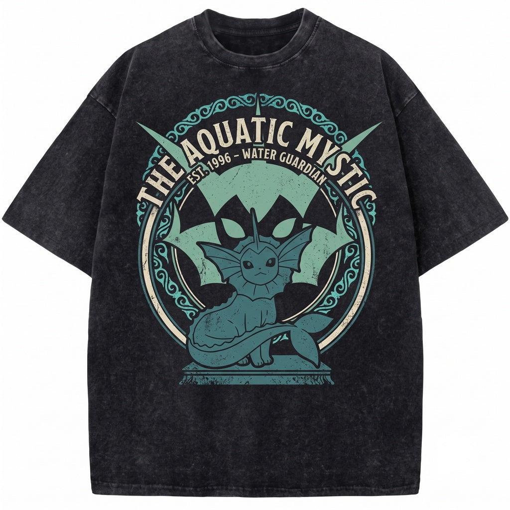 Vintage Vaporeon Graphic Washed Cotton Anime Water Creature Retro Gamer Unisex TShirt