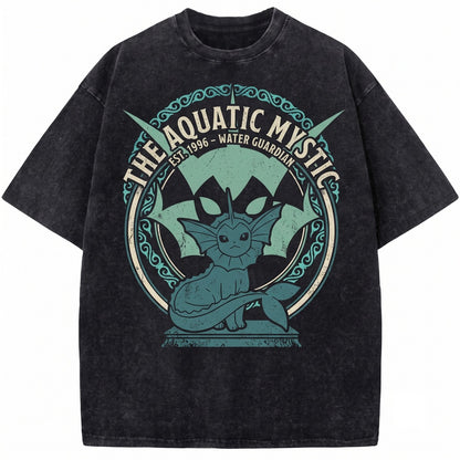 Vintage Vaporeon Graphic Washed Cotton Anime Water Creature Retro Gamer Unisex TShirt
