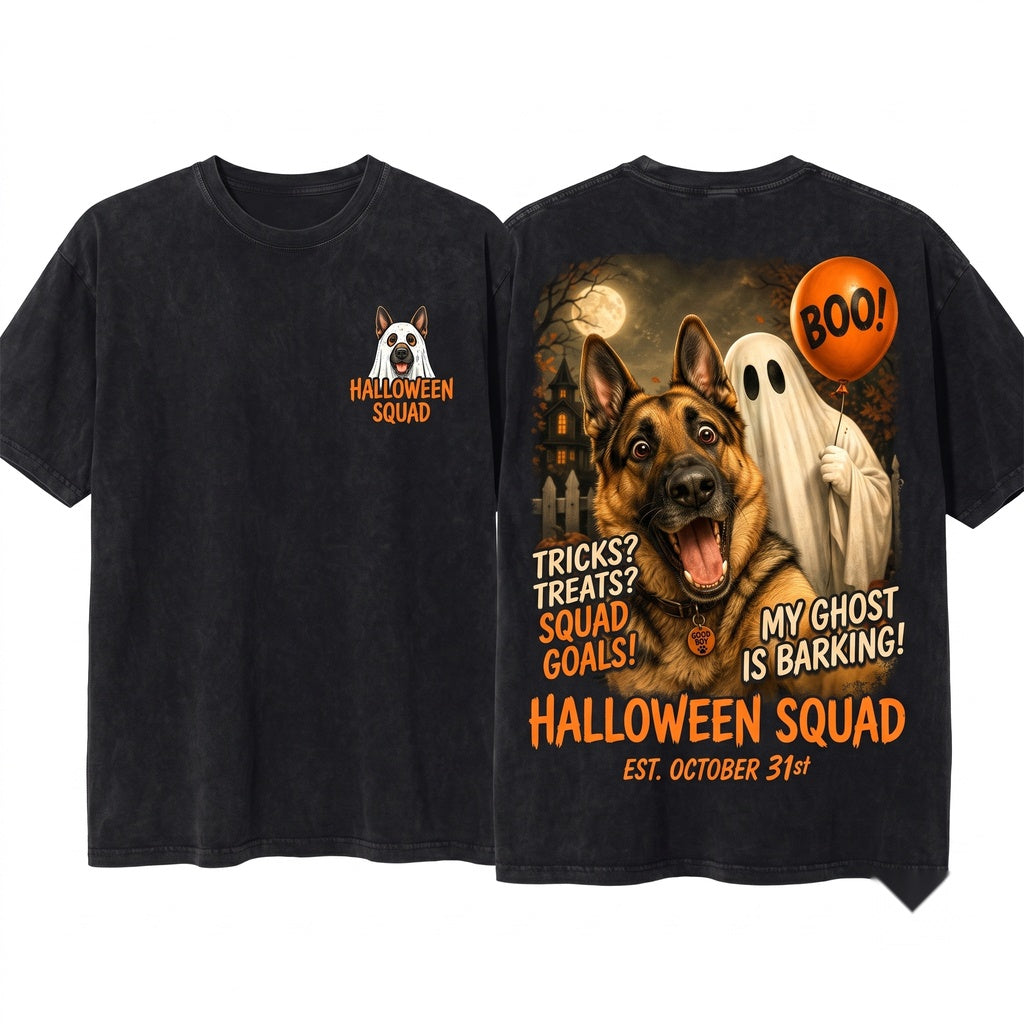 German Shepherd Ghost Selfie Funny Halloween Dog Unisex Wash T-Shirt