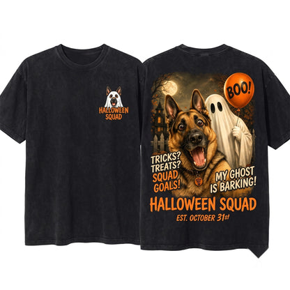 German Shepherd Ghost Selfie Funny Halloween Dog Unisex Wash T-Shirt