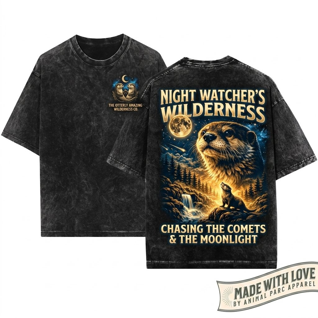 Otter Howling To The Moon Vintage 90s Retro Animal Graphic Gift Full Silly Apparel Unisex Wash T-Shirt