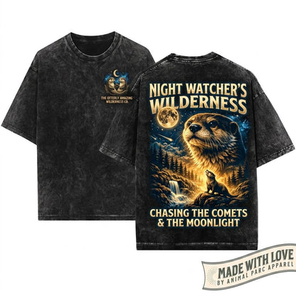 Otter Howling To The Moon Vintage 90s Retro Animal Graphic Gift Full Silly Apparel Unisex Wash T-Shirt