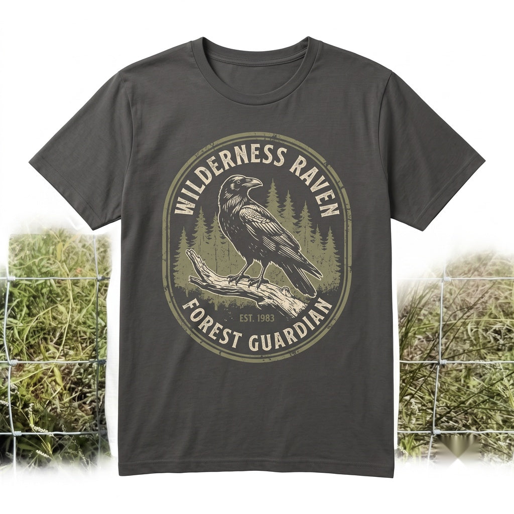 Vintage Gothic Raven Bird Graphic Dark Forest Woodland Wildlife Nature Gift Apparel Unisex TShirt