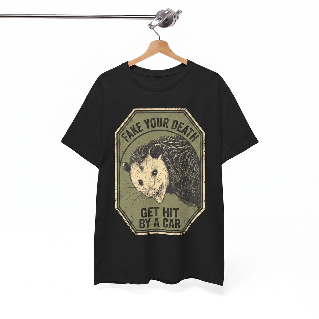 Fake Your Death Opossum Graphic Green Retro Vintage Possum Animal Casual Cotton Unisex TShirt