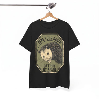 Fake Your Death Opossum Graphic Green Retro Vintage Possum Animal Casual Cotton Unisex TShirt
