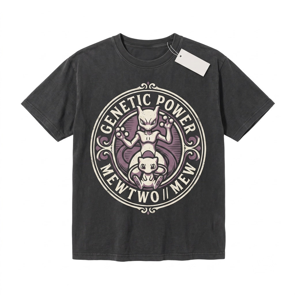 Mewtwo Mew Vintage Wash Anime Graphic Cute Gamer Retro Oversized Birthday Gift Unisex TShirt