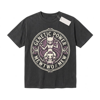 Mewtwo Mew Vintage Wash Anime Graphic Cute Gamer Retro Oversized Birthday Gift Unisex TShirt