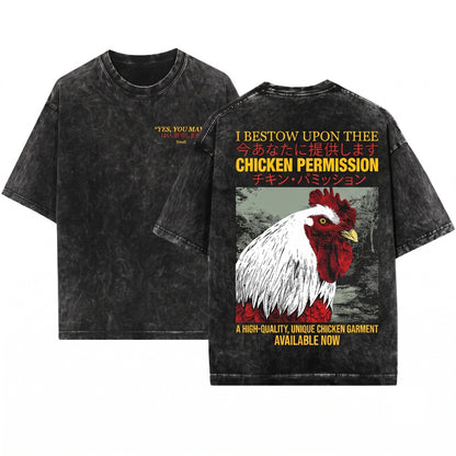 Vintage Japanese Chicken Permission Graphic Unisex Wash T-Shirt