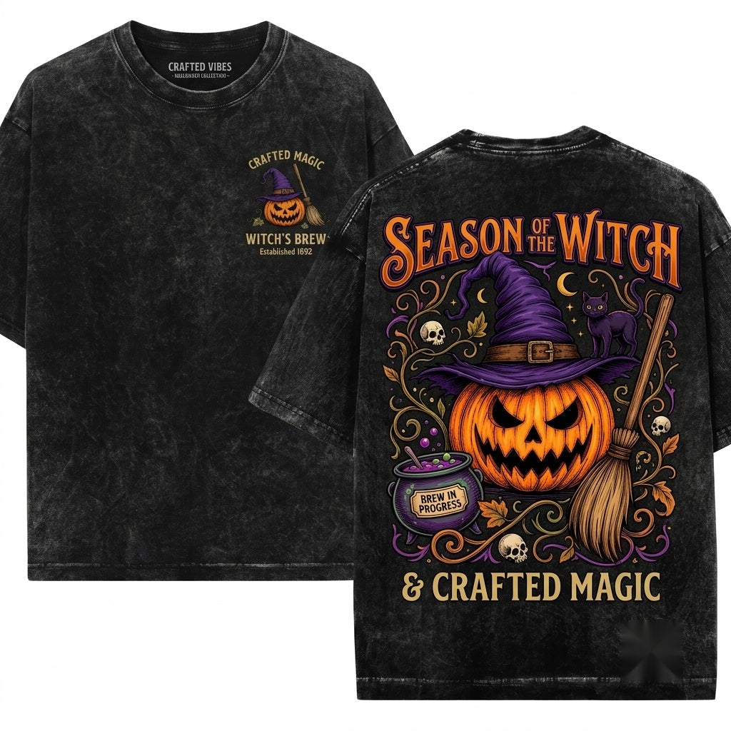 Scary Vintage Jack OLantern Witch Broom Halloween Spooky Season Unisex Wash T-Shirt