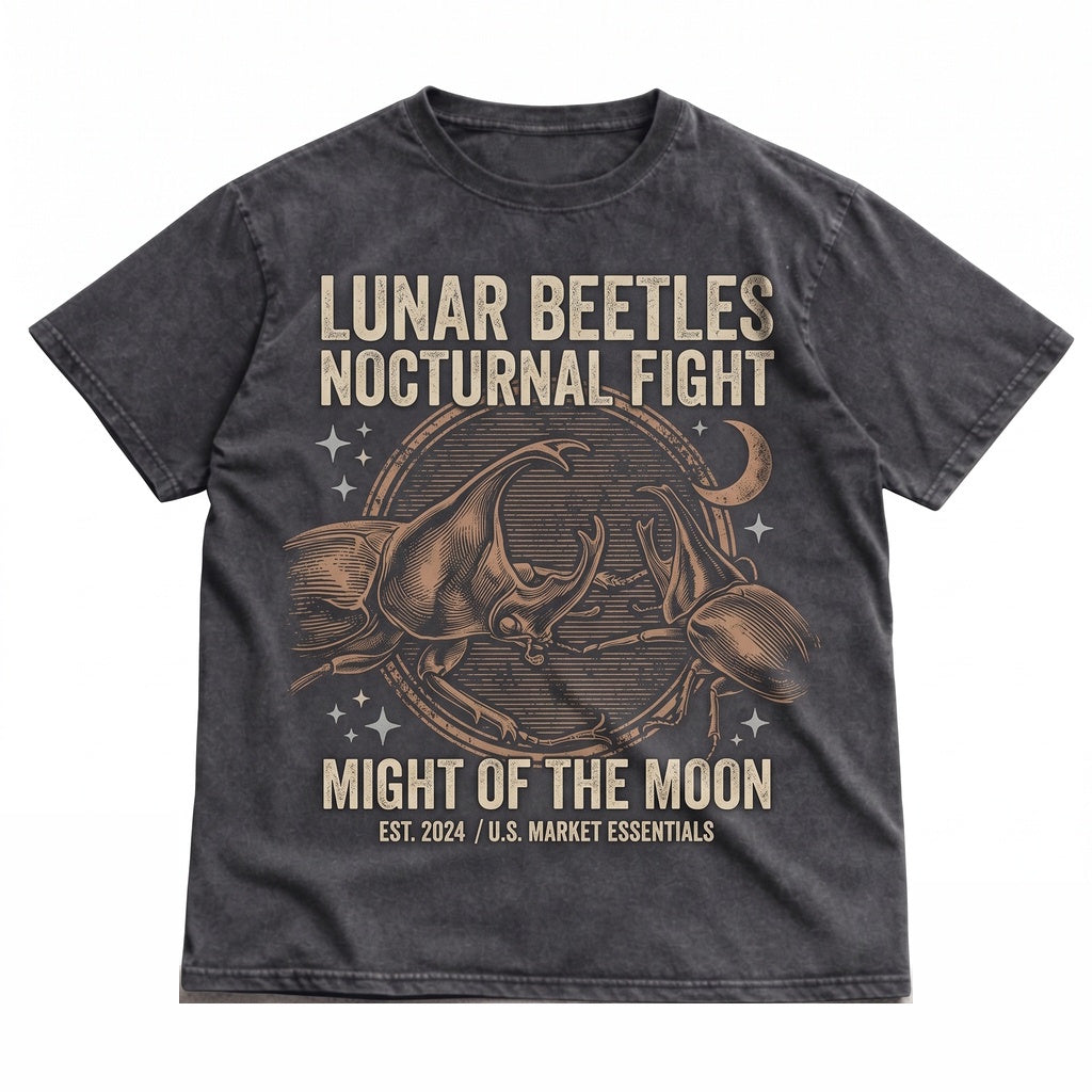Three Rhinoceros Beetle Retro Bug Moon Graphic Vintage Oversized Insect Entomology Nature Lover Gift Unisex TShirt
