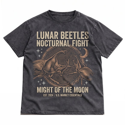 Three Rhinoceros Beetle Retro Bug Moon Graphic Vintage Oversized Insect Entomology Nature Lover Gift Unisex TShirt