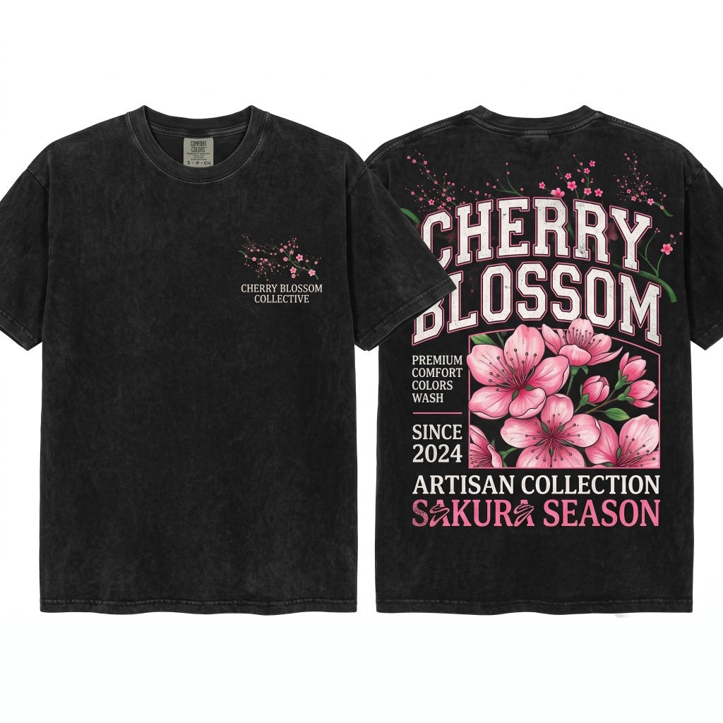 Retro Japanese Sakura Cherry Blossom Floral Girls Gift Unisex Wash T-Shirt