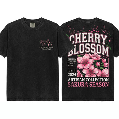 Retro Japanese Sakura Cherry Blossom Floral Girls Gift Unisex Wash T-Shirt