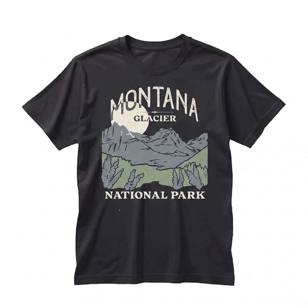 Glacier National Park Montana Mountain Vintage Outdoor Graphic Long Sleeve Souvenir Unisex TShirt