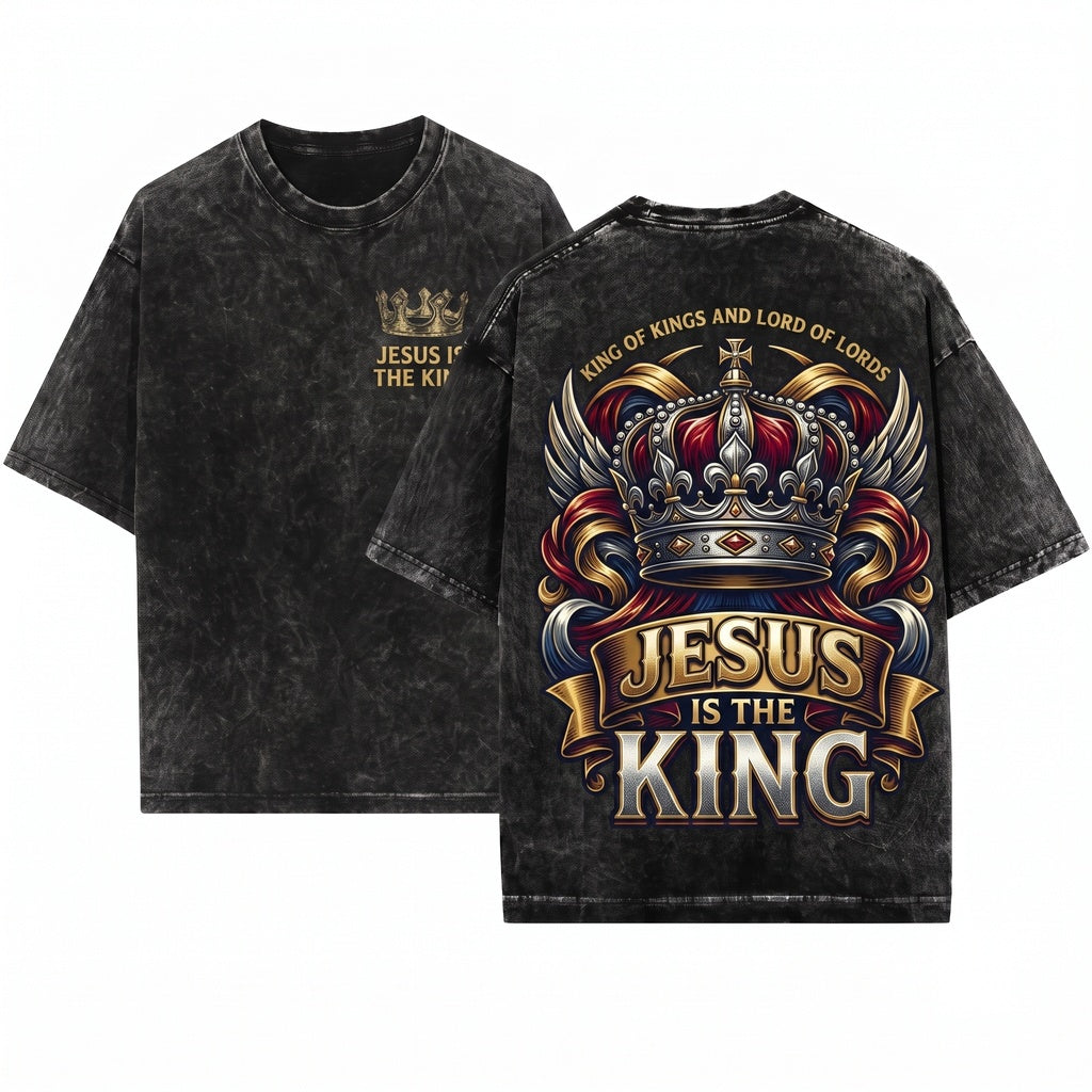Jesus Is The King Crown Graphic Christian Faith Unisex Wash T-Shirt