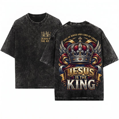 Jesus Is The King Crown Graphic Christian Faith Unisex Wash T-Shirt