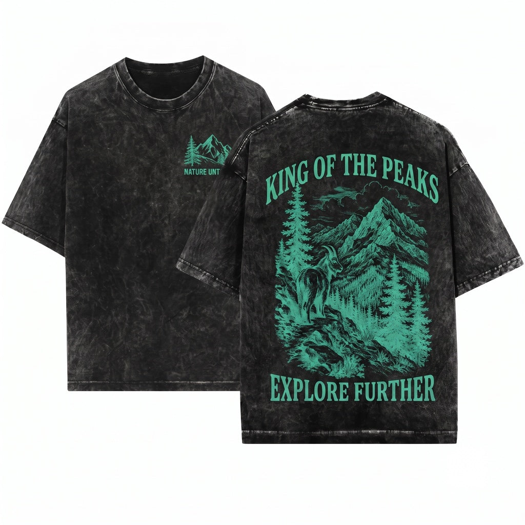 Vintage Mountain Goat Wilderness Alpine Wildlife Rugged Outdoor Nature Adventure Gift Unisex Wash T-Shirt
