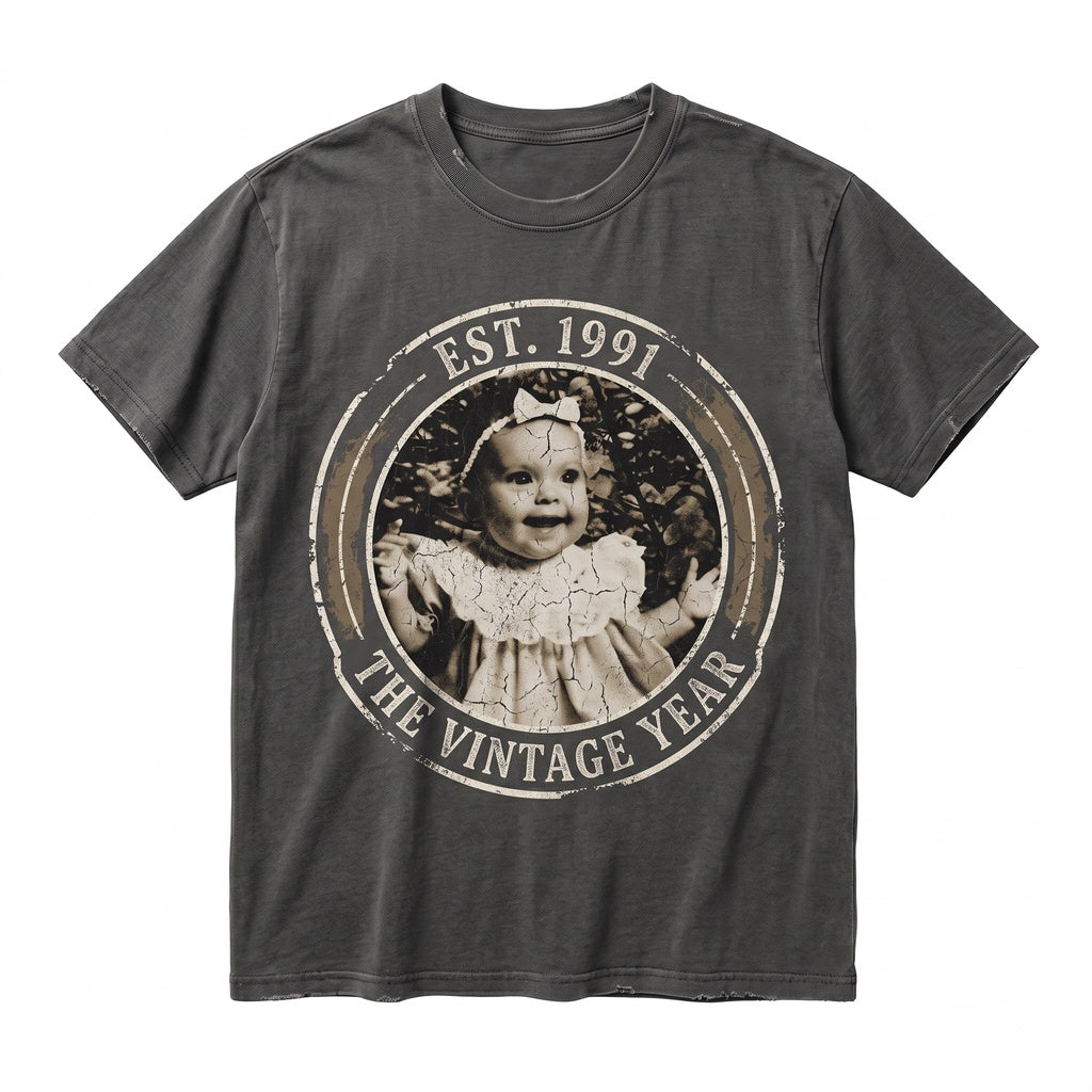 Custom Personalized Photo Vintage Birthday Year Matching Family Party Unisex TShirt