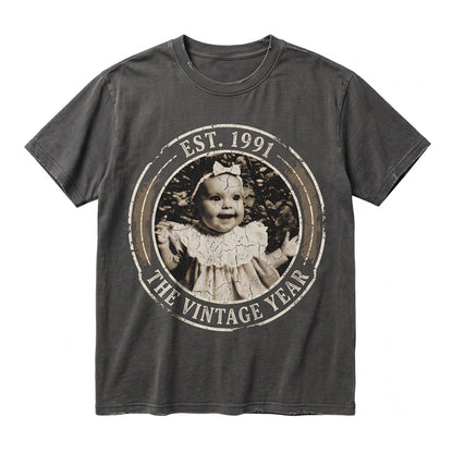 Custom Personalized Photo Vintage Birthday Year Matching Family Party Unisex TShirt