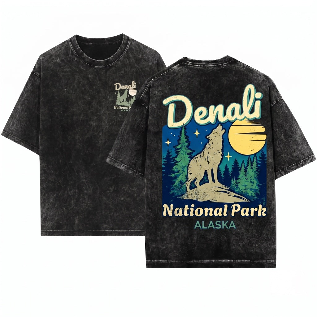 Denali National Park Vintage Alaska Graphic Outdoor Nature Unisex Wash T-Shirt