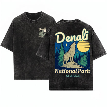Denali National Park Vintage Alaska Graphic Outdoor Nature Unisex Wash T-Shirt