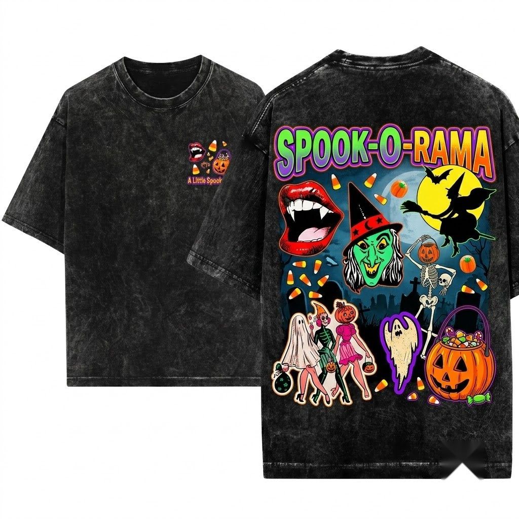 Retro Spooky Season Ghost Trick or Treat Vintage Halloween Unisex Wash T-Shirt
