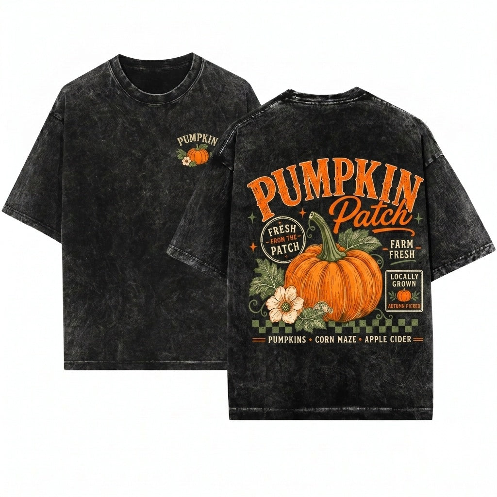 Vintage Retro Autumn Fall Farm Fresh Pumpkin Patch Trendy Sublimation Unisex Wash T-Shirt