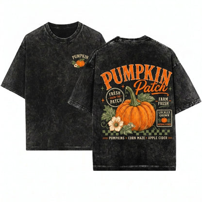 Vintage Retro Autumn Fall Farm Fresh Pumpkin Patch Trendy Sublimation Unisex Wash T-Shirt