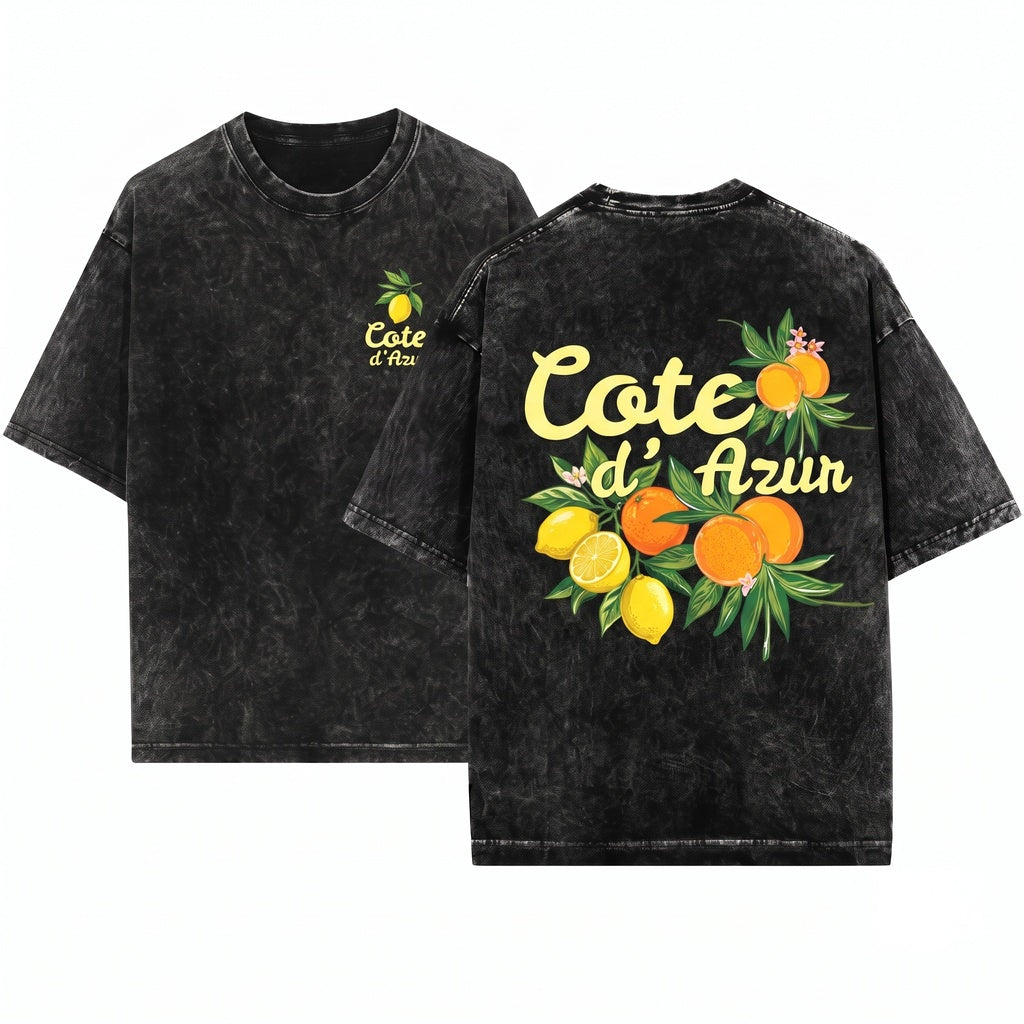 Cote dAzur French Riviera Citrus Graphic Vintage Summer Unisex Wash T-Shirt