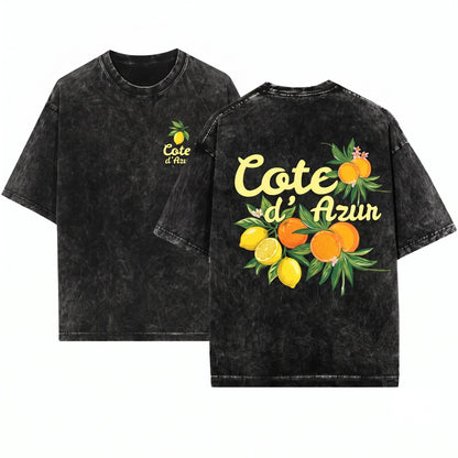 Cote dAzur French Riviera Citrus Graphic Vintage Summer Unisex Wash T-Shirt