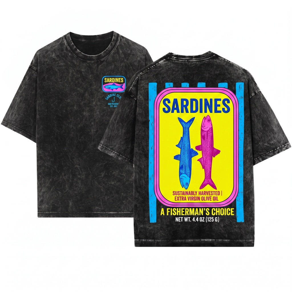 Sardines Graphic Coastal Cropped Vintage Ocean Unisex Wash T-Shirt
