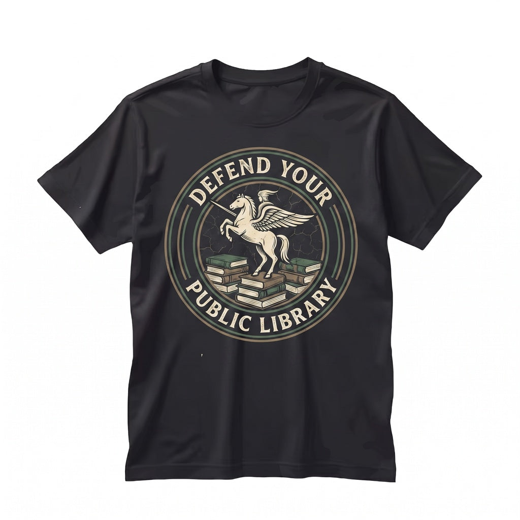 Defend Your Public Library Embroidered Knight Librarian Gift Heavyweight Unisex TShirt
