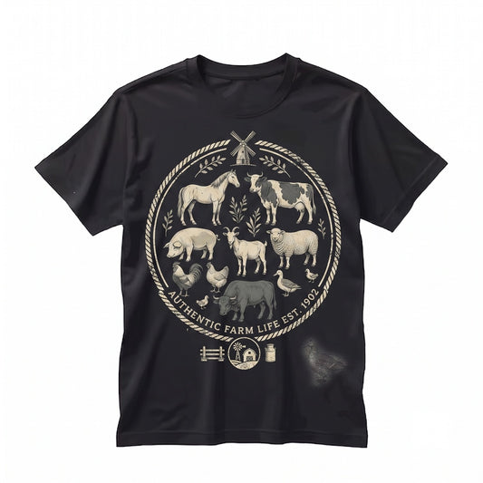Vintage Farm Animals Cottagecore Homestead Rustic Farmhouse Cow Horse Pig Goat Chicken Gift Unisex TShirt