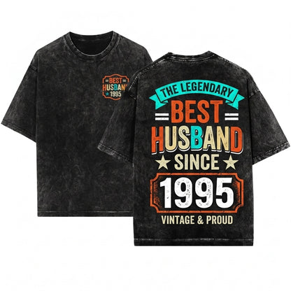 Best Husband Since 1995 Custom Anniversary Gift Tee Male Cotton Top Apparel Clothing Unisex Wash T-Shirt