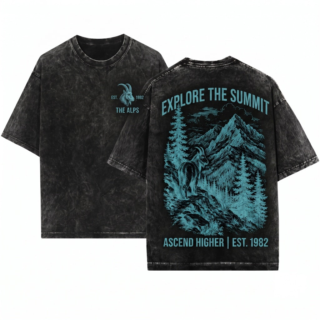 Vintage Mountain Goat Wilderness Alpine Wildlife Rugged Outdoor Nature Adventure Gift Unisex Wash T-Shirt