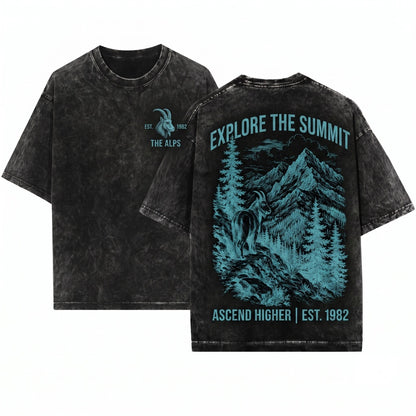 Vintage Mountain Goat Wilderness Alpine Wildlife Rugged Outdoor Nature Adventure Gift Unisex Wash T-Shirt