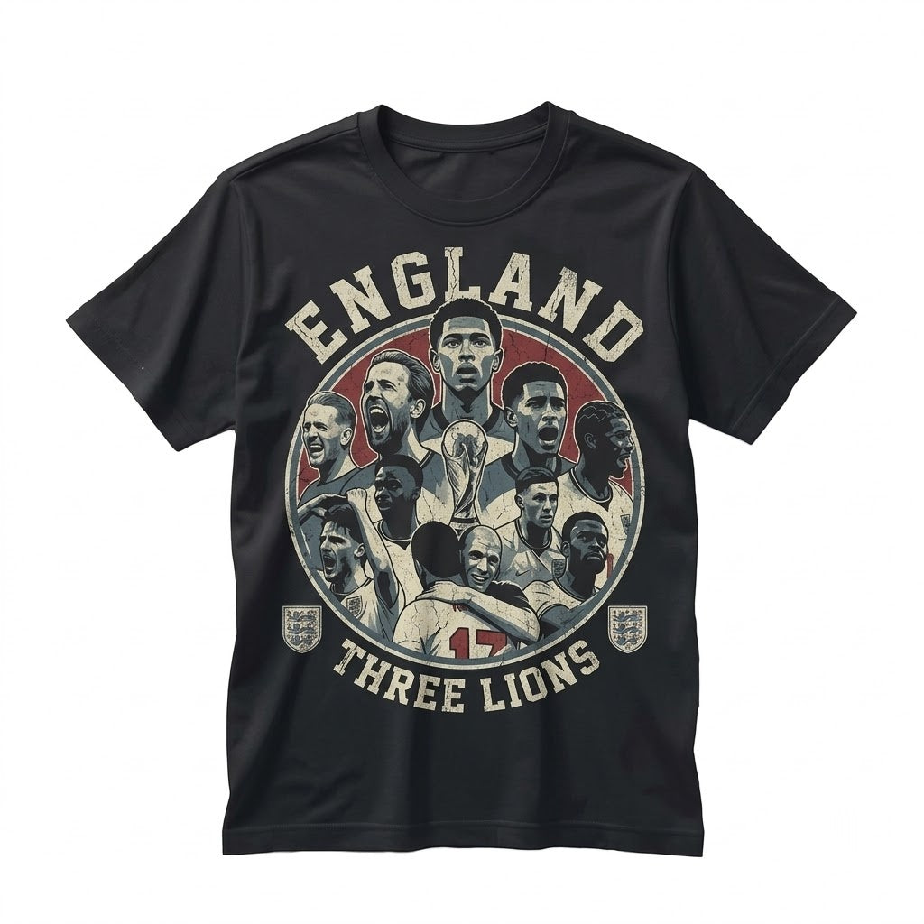 England National Soccer Team Crest Players Graphic Vintage Black Apparel Top Unisex TShirt
