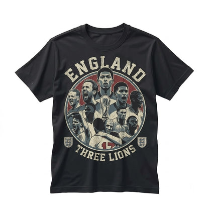 England National Soccer Team Crest Players Graphic Vintage Black Apparel Top Unisex TShirt