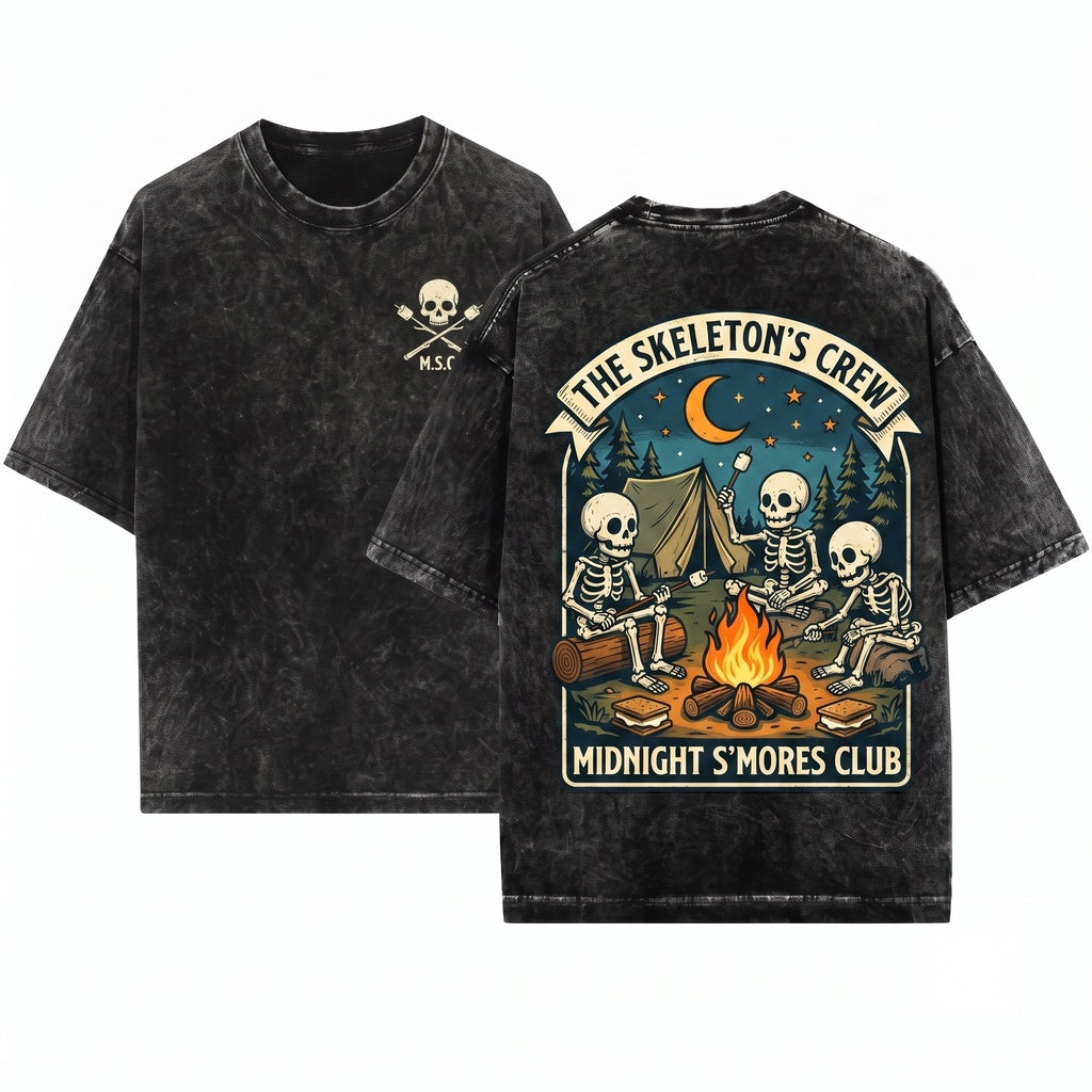 Funny Skeleton Camping Marshmallow Campfire Halloween Outdoor Sweatshirt Gift Unisex Wash T-Shirt