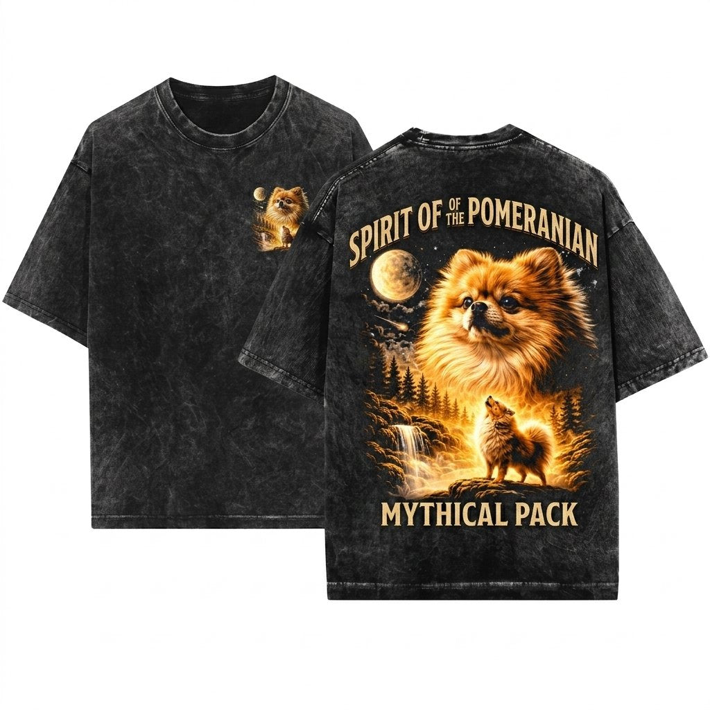 Pomeranian Howling to the Moon Vintage Full Retro Dog Graphic 90s Animal Mom Gift Unisex Wash T-Shirt
