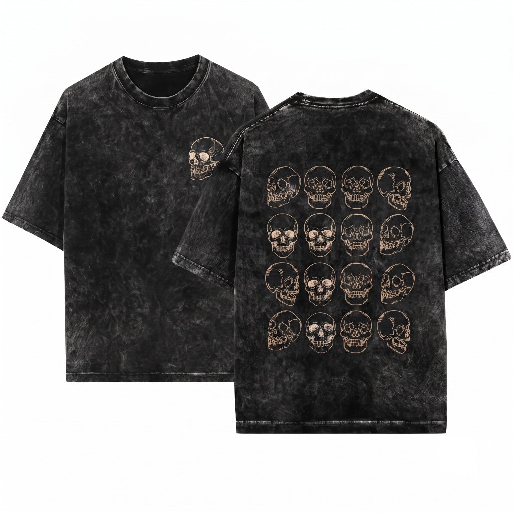 Vintage Gothic Skull Skeleton Halloween Fall Tee Unisex Wash T-Shirt