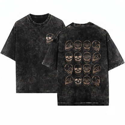 Vintage Gothic Skull Skeleton Halloween Fall Tee Unisex Wash T-Shirt