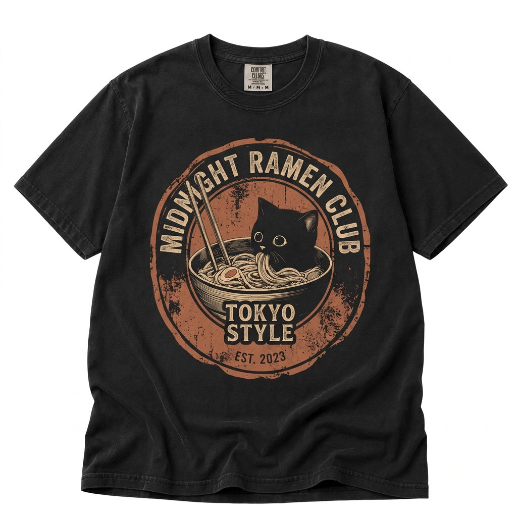 Vintage Black Cat Ramen Noodles Graphic Japanese Foodie Meme Funny Kitty Gift Unisex TShirt