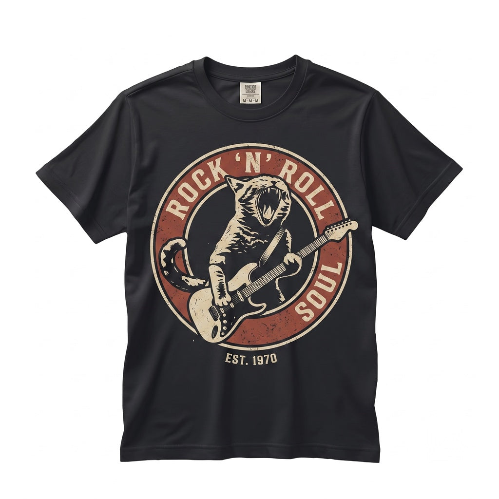 Vintage Cat Playing Guitar Rock N Roll Musician Pet Dad Mom Graphic Gift Unisex TShirt