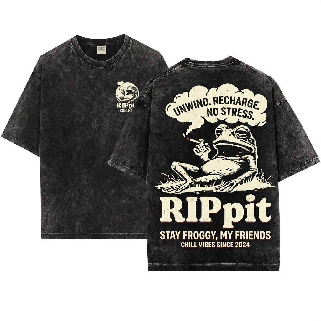 Rippit Frog Vintage Stoned Weed Funny High Gift Stoner Animals 420 THC Unisex Wash T-Shirt