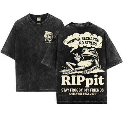 Rippit Frog Vintage Stoned Weed Funny High Gift Stoner Animals 420 THC Unisex Wash T-Shirt