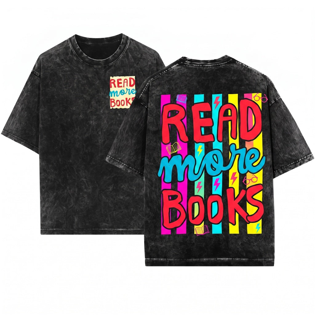 Read More Books Graphic Cropped Boxy Womens Reader Gift Unisex Wash T-Shirt