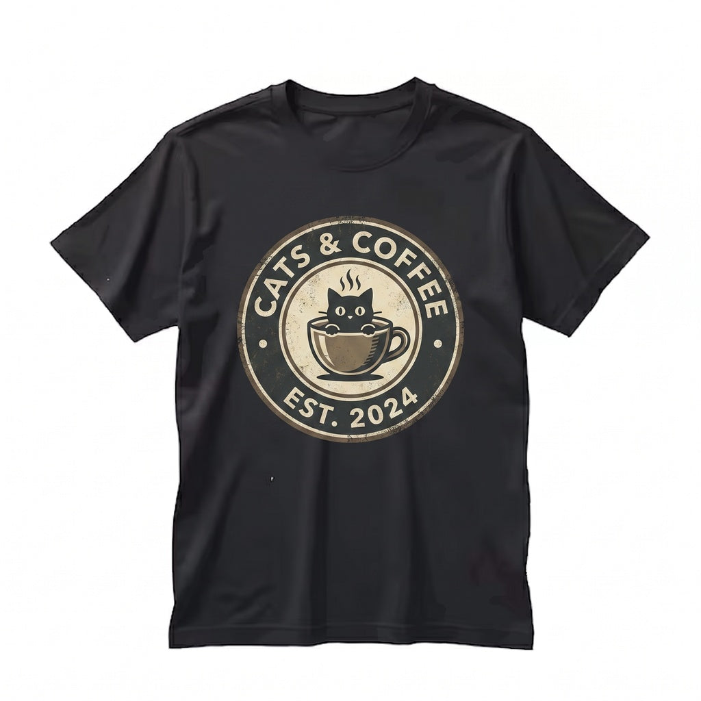 Vintage Funny Cat And Coffee Lover Mom Cute Graphic Pet Gift Unisex TShirt