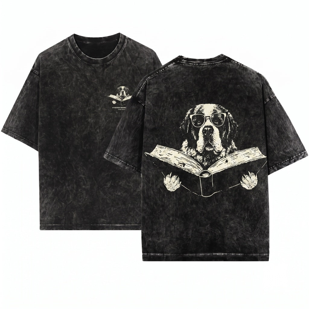 Saint Bernard Dog Reading Bookworm Librarian Gift Unisex Wash T-Shirt